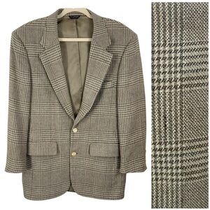 Vintage Bill Blass Wool Tweed Houndtooth Plaid Sports Coat Blazer